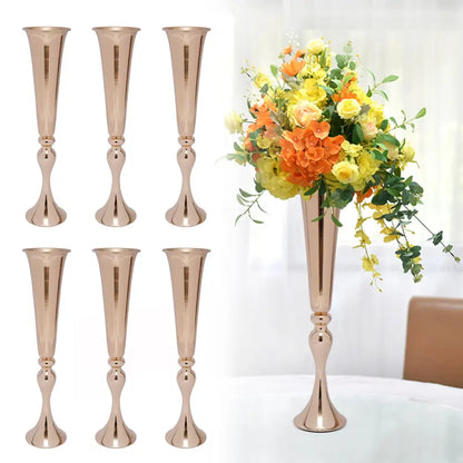 Rose-gold metal vase stand set (6 pcs) with tall vase displaying yellow-orange bouquet Decorbites on Tampa Home & Garden Store