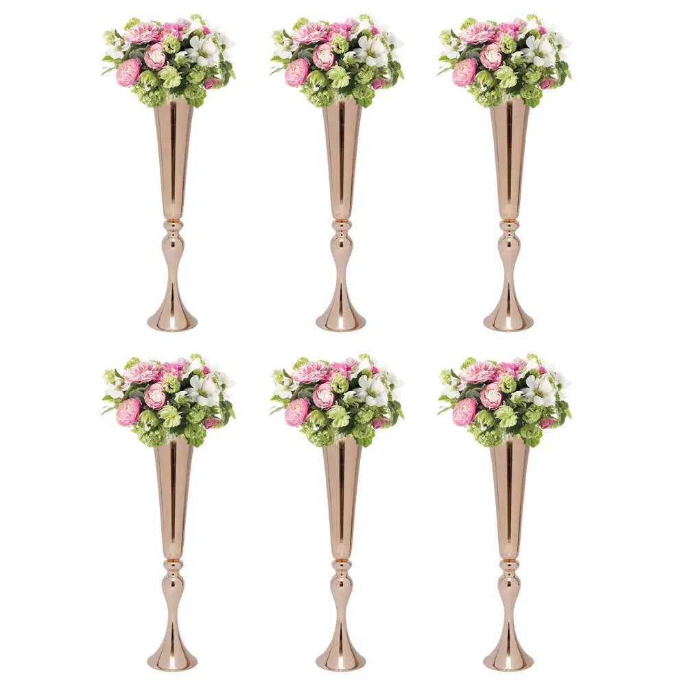Gold metal vase stands set of 6 with pink rose bouquets and greenery Decorbites on Tampa Home & Garden Store