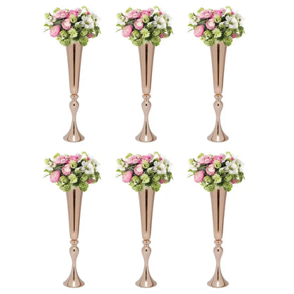 Gold metal vase stands set of 6 with pink rose bouquets and greenery Decorbites on Tampa Home & Garden Store