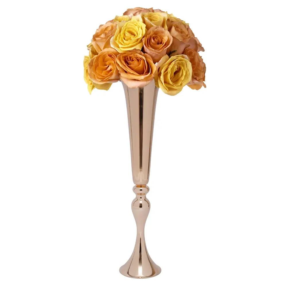Gold metal vase stand with yellow rose bouquet by Decorbites on Tampa Home & Garden Store
