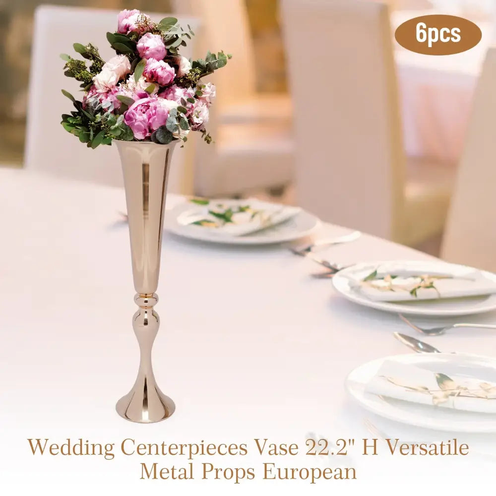 Gold metal vase stand with pink and white florals as a wedding centerpiece by Decorbites on Tampa Home & Garden Store