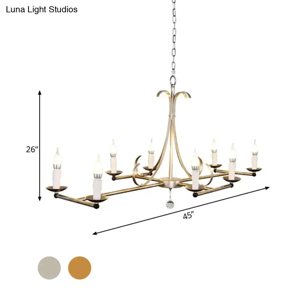 Antique brass candle chandelier, 26in tall, 45in wide with eight candle bulbs and hanging chain on Tampa Home & Garden Store