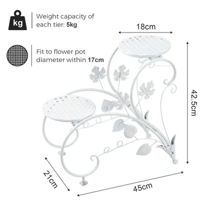 Floral white metal plant stand three tier living room flower rack