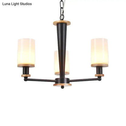 Chandelier Black wood glass four-arm design with cylindrical frosted shades Decorbites on Tampa Home & Garden Store
