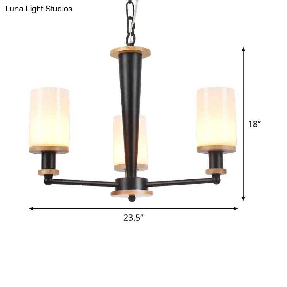 Black wood glass chandelier with three frosted glass shades and wood accents Decorbites on Tampa Home & Garden Store