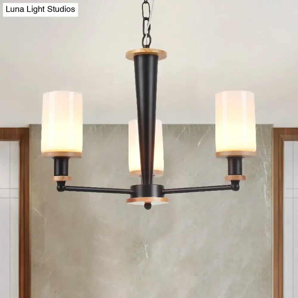 Black Wood Glass Chandelier by Decorbites with white glass shades and wood accents on Tampa Home & Garden Store