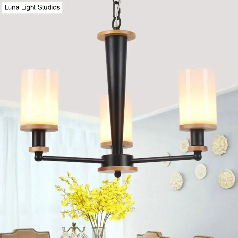 Black Wood Glass Chandelier three-light fixture with frosted glass shades Decorbites on Tampa Home & Garden Store