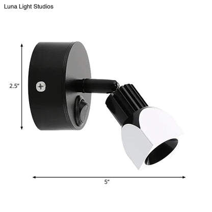 Black White Wall Lamp by Decorbites; black round backplate, adjustable arm, white shade, 5" span on Tampa Home & Garden Store