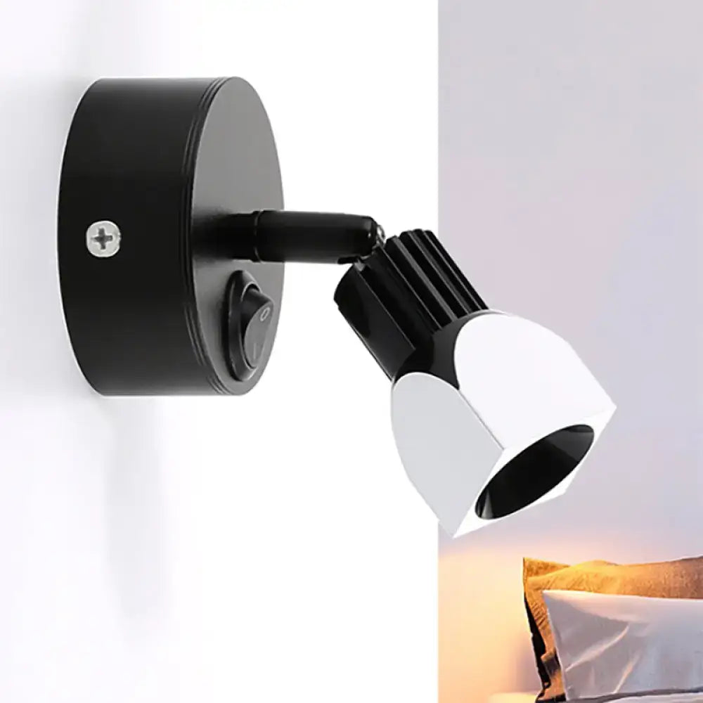 Black White Wall Lamp with adjustable spotlight, round backplate, white shade by Decorbites on Tampa Home & Garden Store