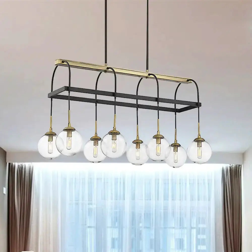 Minimalist arch island pendant light by Decorbites, black & gold with 8 clear glass globes on Tampa Home & Garden Store