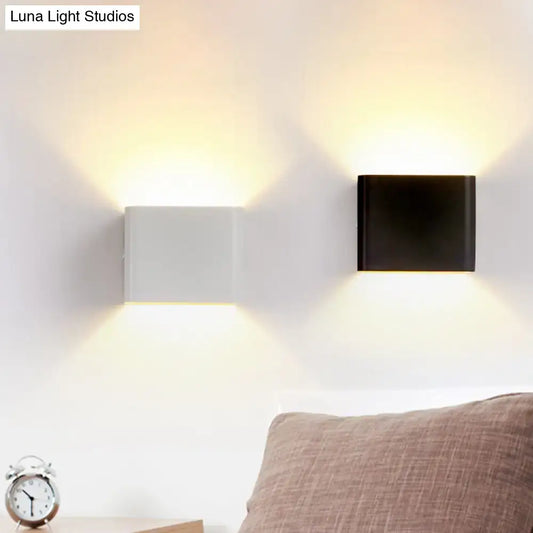 Black Cube Wall Sconce pair; white left, black right, Decorbites, wall-mounted with up/down glow on Tampa Home & Garden Store