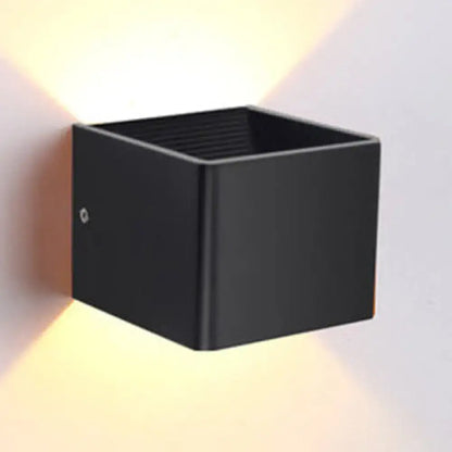 Decorbites black cube wall sconce, matte square wall light with warm glow on Tampa Home & Garden Store