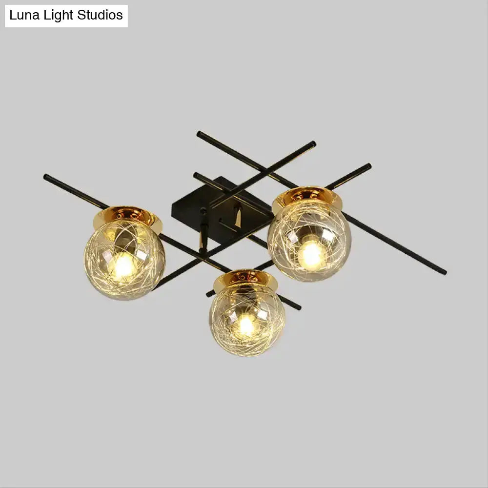 Modern Black and Smoke Gray Glass 3 Light Fixture