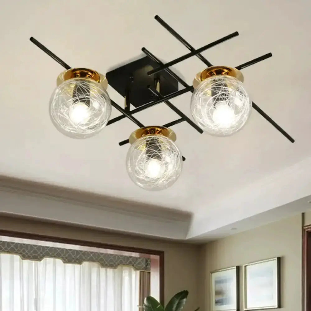 Modern Black and Smoke Gray Glass 3 Light Fixture