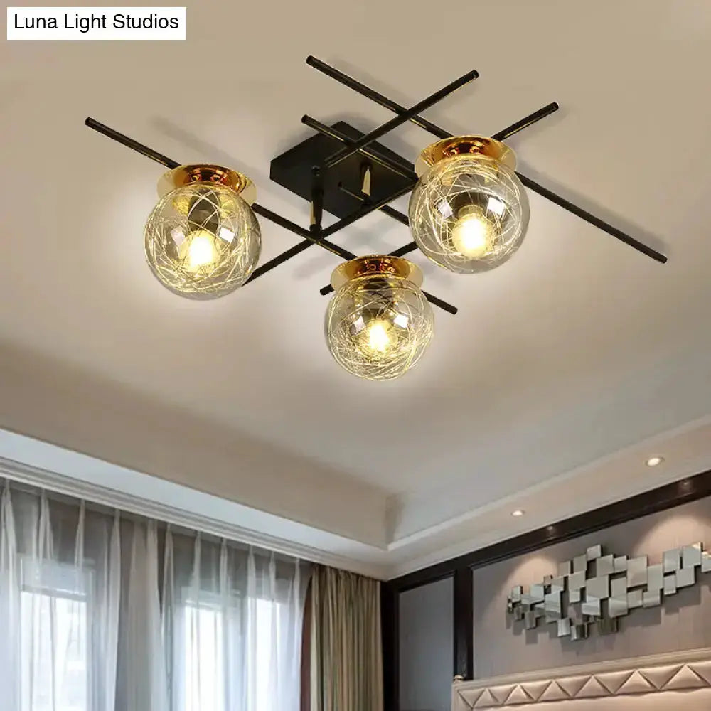 Modern Black and Smoke Gray Glass 3 Light Fixture