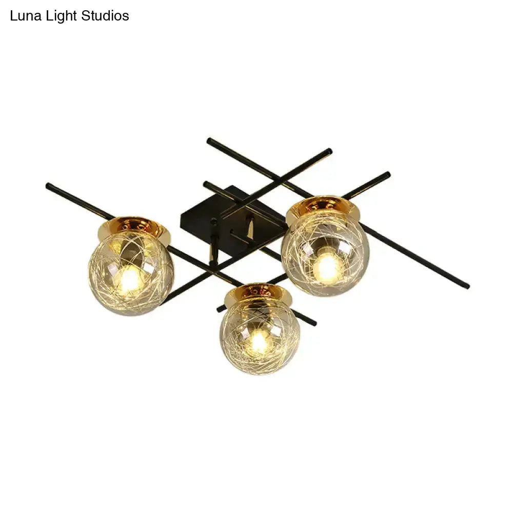 Modern Black and Smoke Gray Glass 3 Light Fixture