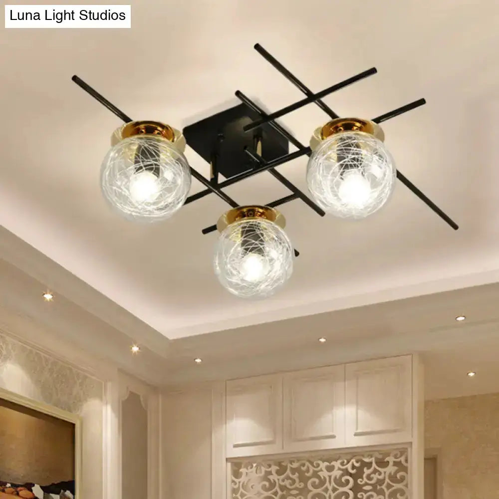 Modern Black and Smoke Gray Glass 3 Light Fixture