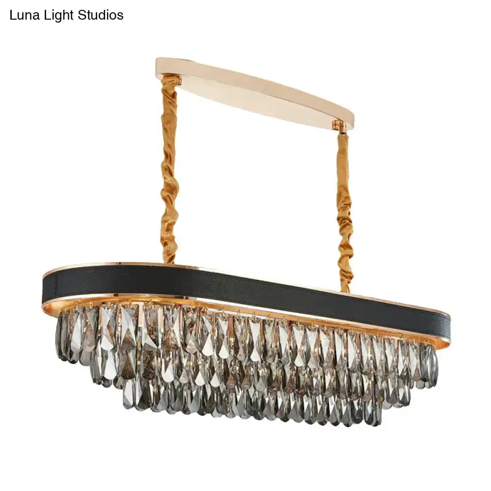 Modern black and gold beveled crystal island dining room pendant light with hanging crystals on Tampa Home & Garden Store