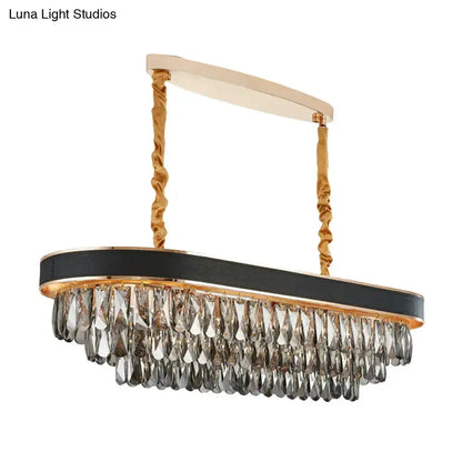 Modern black and gold beveled crystal island dining room pendant light with hanging crystals on Tampa Home & Garden Store