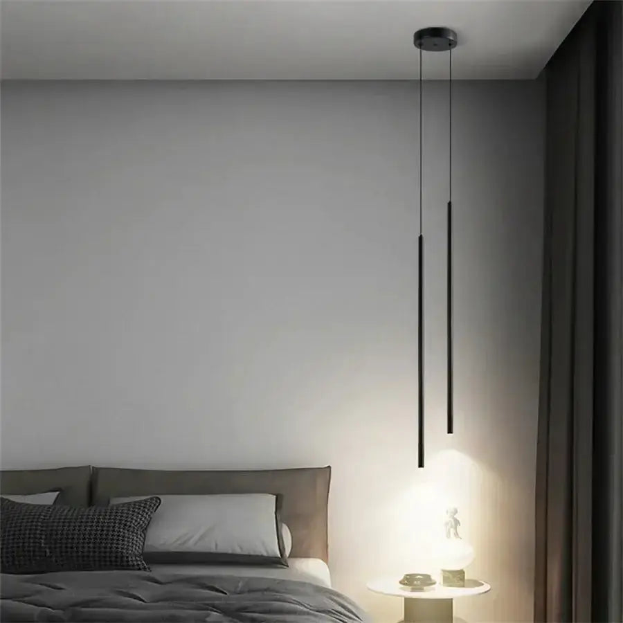Modern black 2cm LED pendant lights by Decorbites for bedroom, dual slim hanging lamps on Tampa Home & Garden Store
