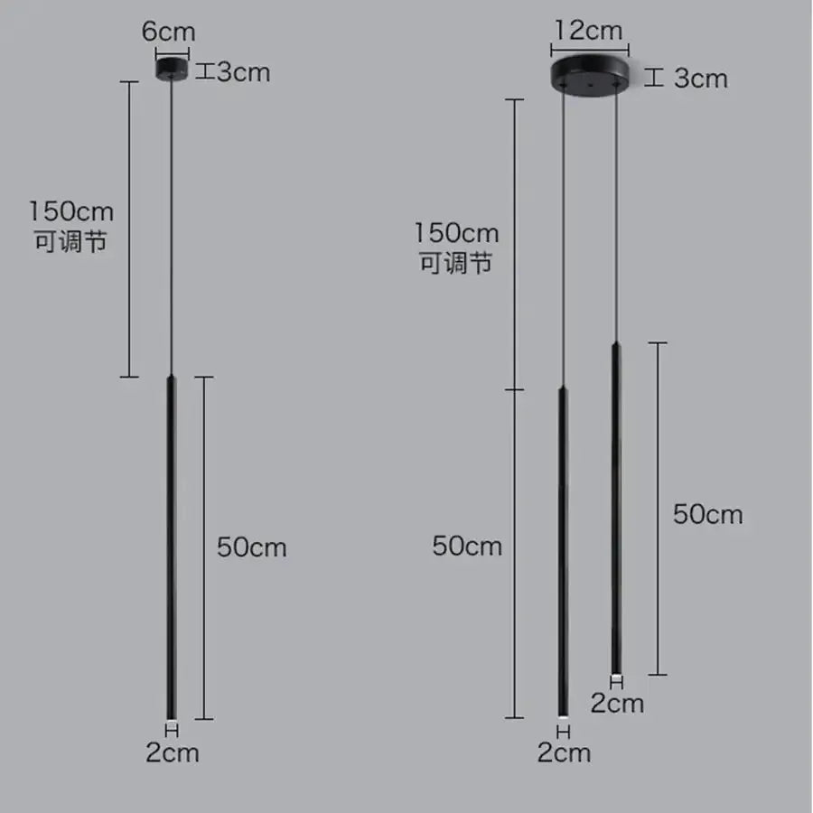 Decorbites modern black 2cm LED pendant lights with adjustable 150cm cords for bedroom use on Tampa Home & Garden Store