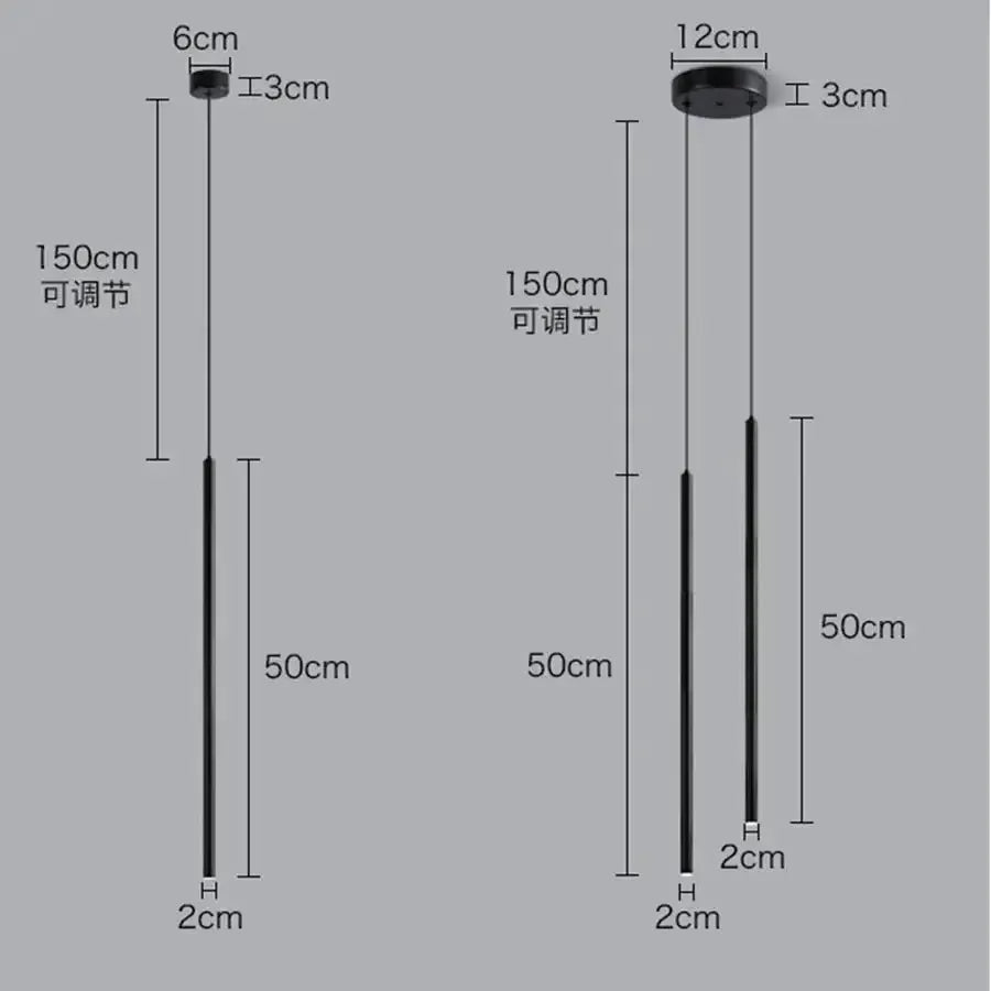 Decorbites black 2cm LED pendant lights with adjustable cables; dual cylindrical pendants on Tampa Home & Garden Store