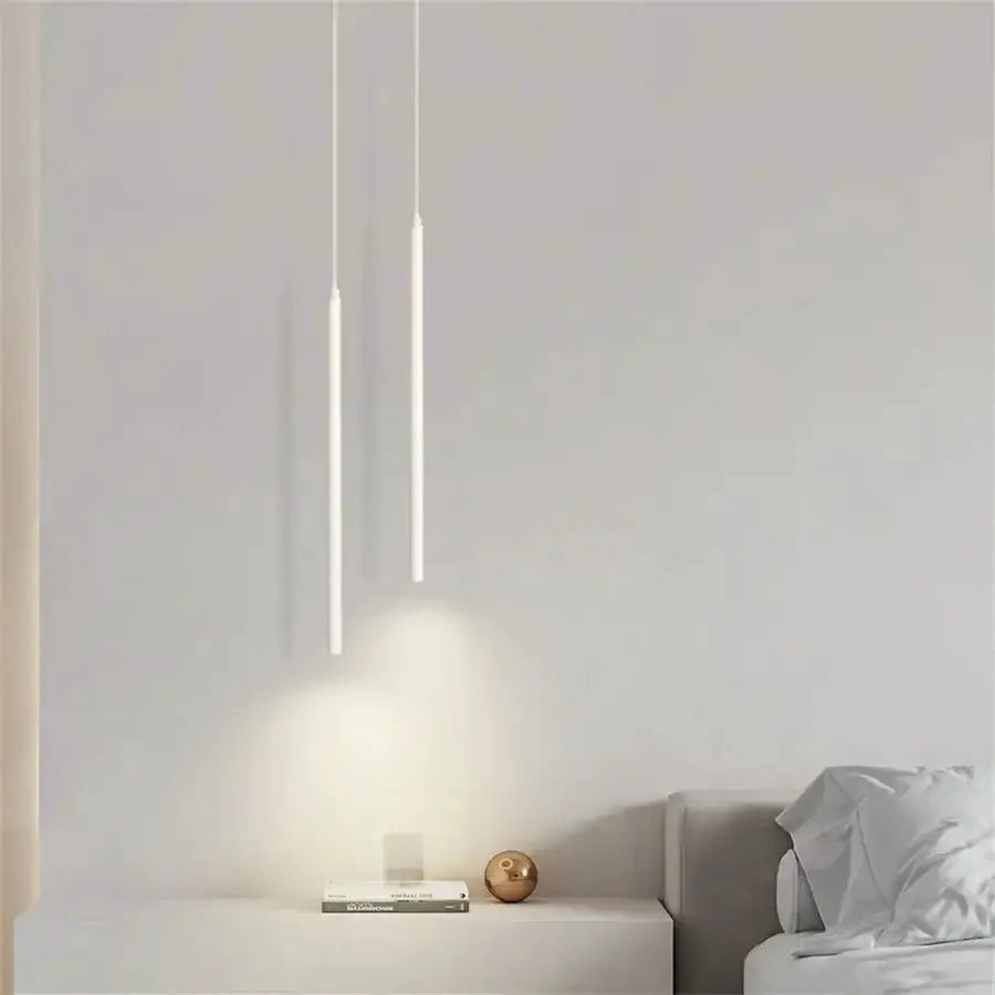 Modern 2cm LED pendant lights for bedroom, two slim bedside lamps on Tampa Home & Garden Store