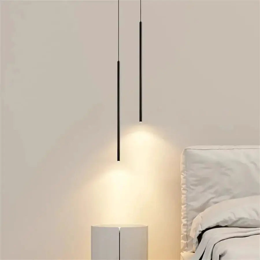 Modern black 2cm LED pendant lights by Decorbites, two bedside pendants with warm glow on Tampa Home & Garden Store