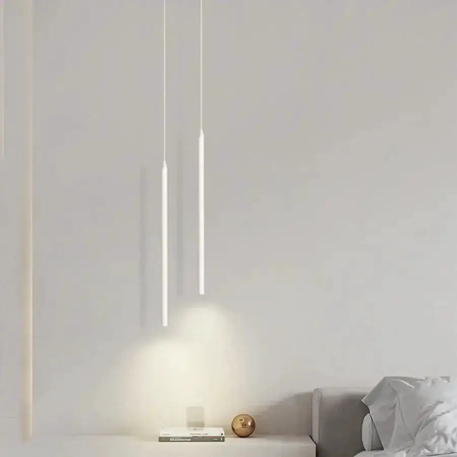Modern white 2cm LED pendant lights for bedside lighting, pair on Tampa Home & Garden Store