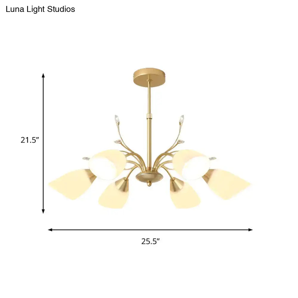 Gold Glass Chandelier by Decorbites with curved arms and glass shades, 25.5in wide on Tampa Home & Garden Store