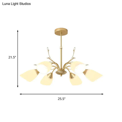 Gold Glass Chandelier by Decorbites with curved arms and glass shades, 25.5in wide on Tampa Home & Garden Store