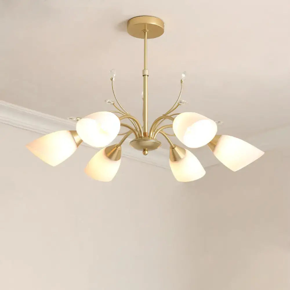 Gold Glass Chandelier by Decorbites, 6-light gold frame with frosted glass shades ceiling mount on Tampa Home & Garden Store