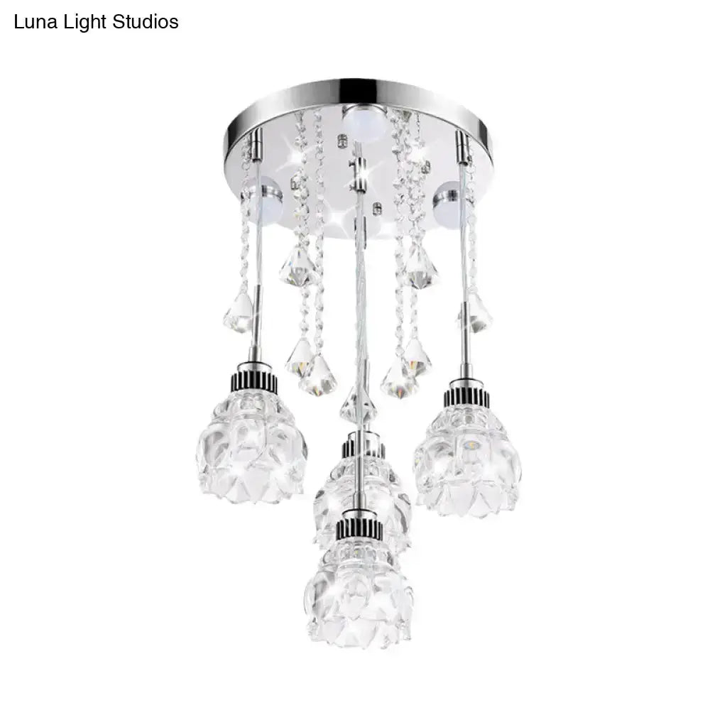Modern chrome crystal shade pendant light with four hanging prisms 110–120V Decorbites on Tampa Home & Garden Store