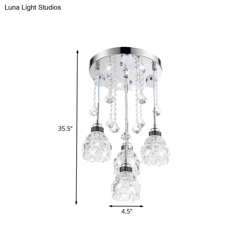 Modern chrome crystal pendant light with four hanging crystals for living area 110-120V on Tampa Home & Garden Store