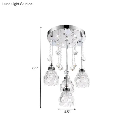 Modern chrome crystal pendant light with four hanging crystals for living area 110-120V on Tampa Home & Garden Store