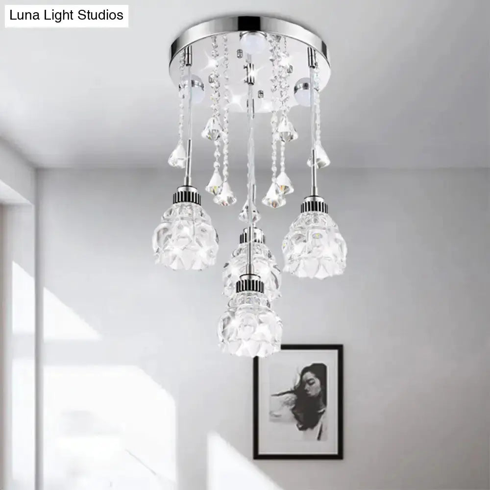 Modern chrome crystal shade pendant light with hanging prisms, Decorbites, 110–120V on Tampa Home & Garden Store