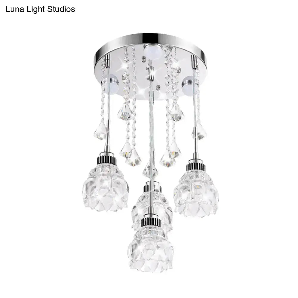 Modern chrome crystal shade pendant light with 4 crystal pendants by Decorbites on Tampa Home & Garden Store