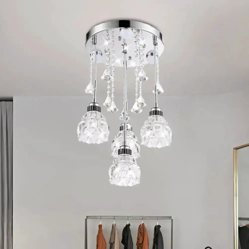 Modern chrome crystal shade pendant light by Decorbites with five pendants, 110–120V on Tampa Home & Garden Store