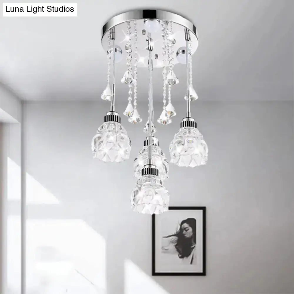 Modern chrome crystal pendant light with five hanging crystal pendants, 110–120V, Decorbites on Tampa Home & Garden Store