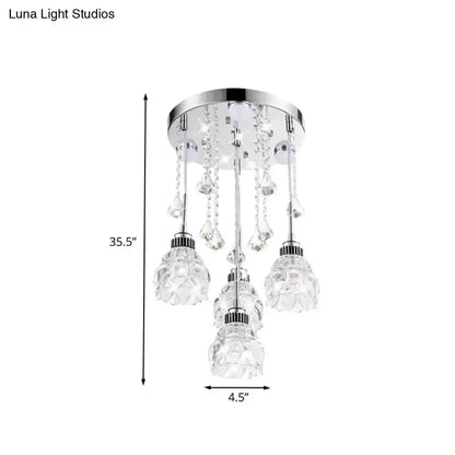 Modern chrome crystal shade pendant light fixture Decorbites with four hanging crystal prisms on Tampa Home & Garden Store