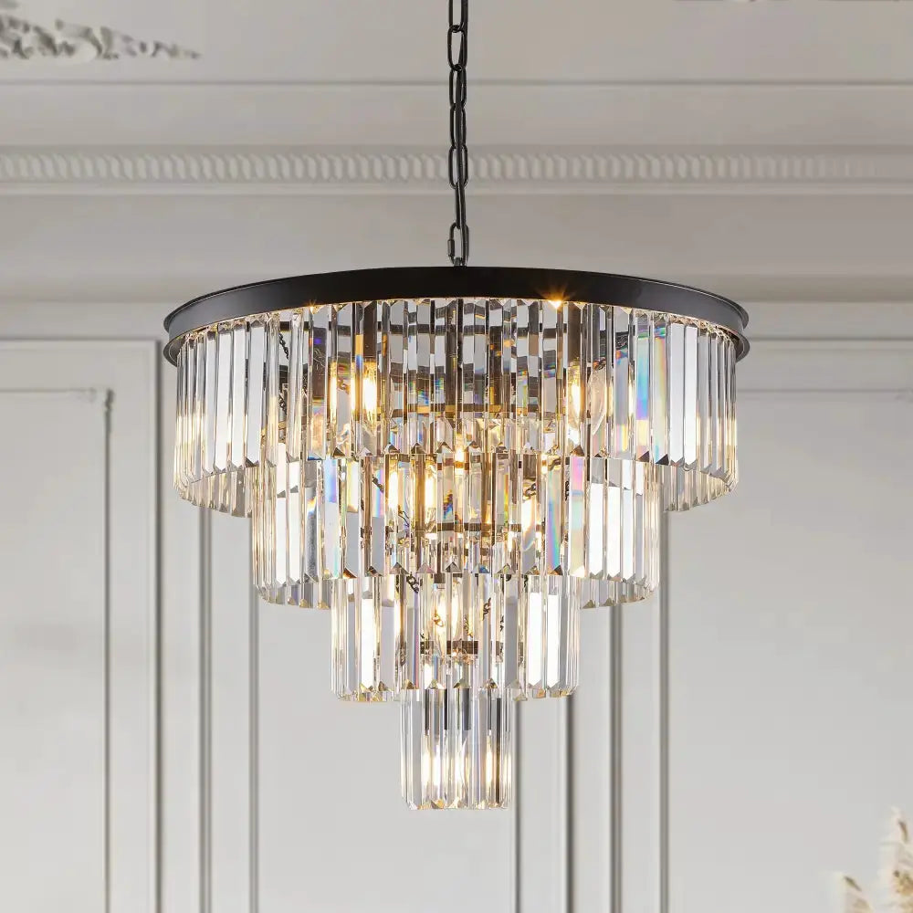 Modern 4-tier black crystal chandelier dining pendant light with cascading prisms Decorbites on Tampa Home & Garden Store