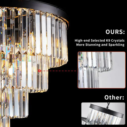 Modern 4-tier black crystal chandelier dining room pendant light with clear prisms by Decorbites on Tampa Home & Garden Store