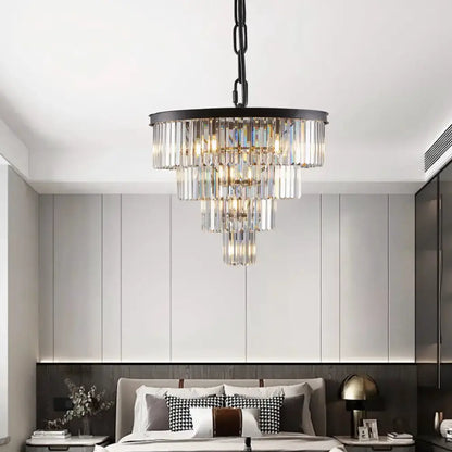 Modern 4-tier black crystal chandelier dining room pendant light by Decorbites on Tampa Home & Garden Store
