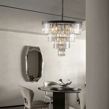 Chandelier modern 4-tier black crystal pendant light with cascading crystals for dining room on Tampa Home & Garden Store