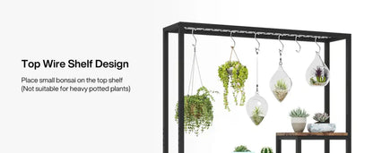 Modern black metal and wood 5 tier indoor plant stand living room