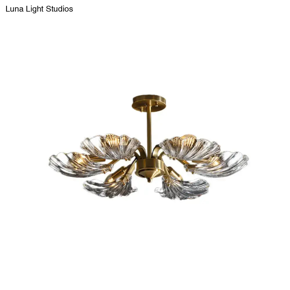 Brass Leaf Ceiling Light flush mount with clear glass leaf petals, Decorbites on Tampa Home & Garden Store