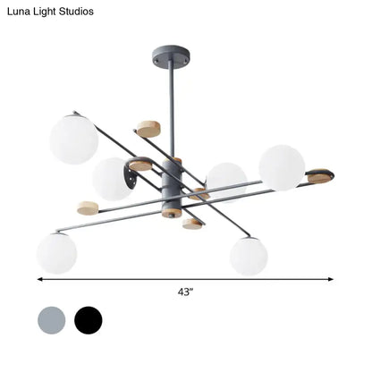 Chandelier Black Frosted Glass Six-Light by Decorbites with globe shades and metal arms on Tampa Home & Garden Store