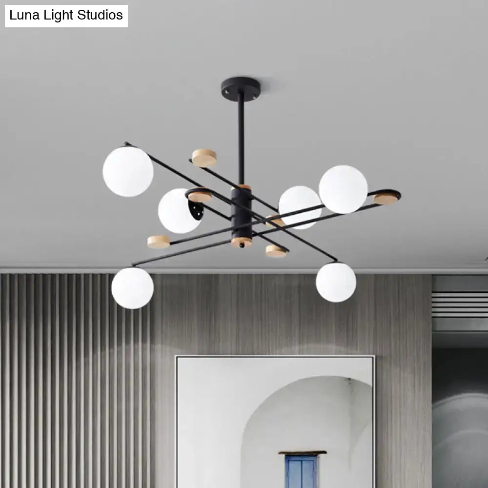 Chandelier Decorbites black frosted glass six-light two-tier with white globes on Tampa Home & Garden Store