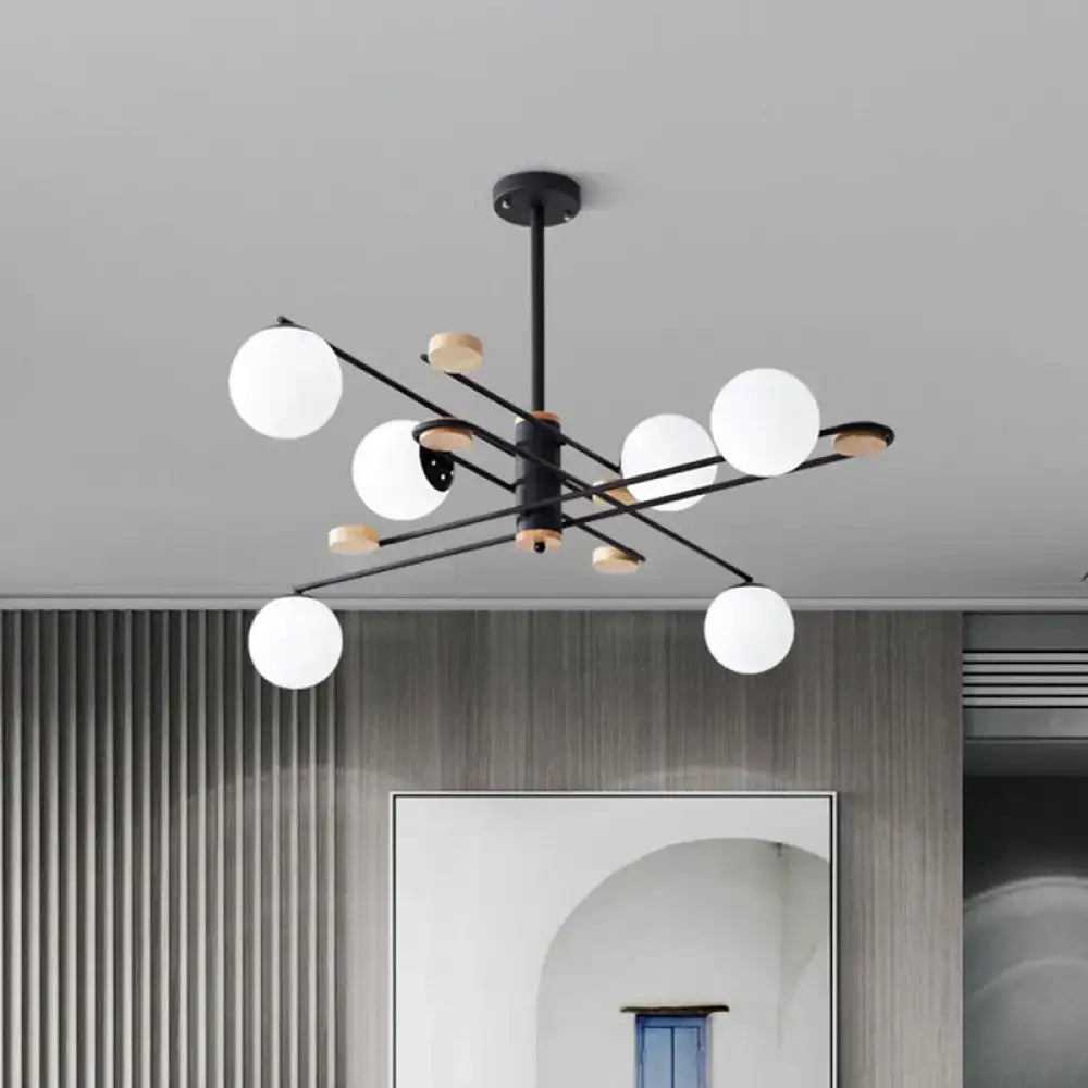 Black Frosted Glass Chandelier Six-Light Two-Tier with white glass globes by Decorbites on Tampa Home & Garden Store