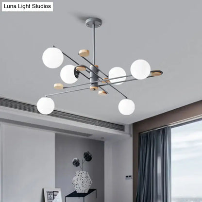 Black Frosted Glass Six-Light Two-Tier chandelier by Decorbites with frosted globes on Tampa Home & Garden Store